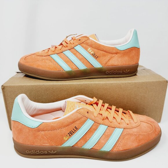 Adidas Gazelle Indoor Casual Low-top Sneakers Orange Mint IH7499 Sz 10 NWOB - Picture 1 of 9